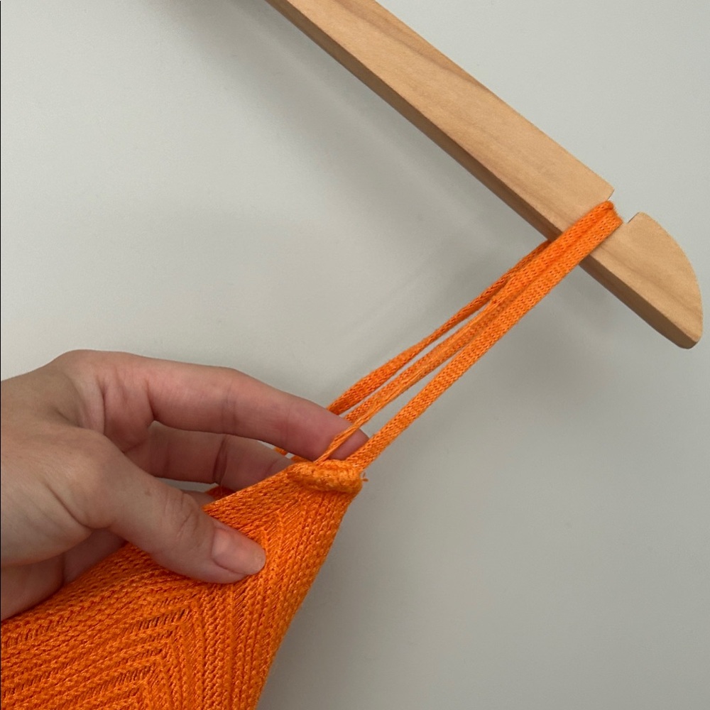 Handmade Y2K Orange Chevron Knit Tank Top Handkerchief Hem Spaghetti Strap XS S - Picture 4 of 8